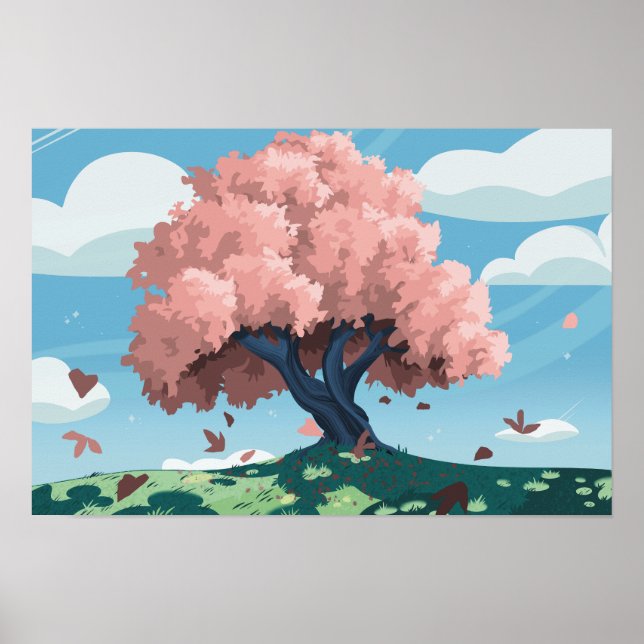 Pearl’s Tree: Stylised Cherry Blossom Landscape  Poster (Front)