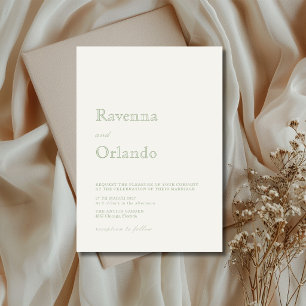 Pearl Sage Green Minimalist Simple Modern Wedding Invitation