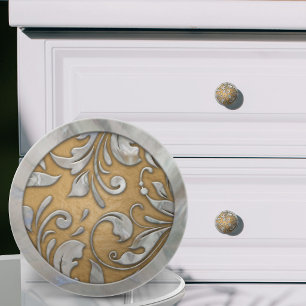 Pearl Scrollwork on Pastel Gold Ceramic Knob