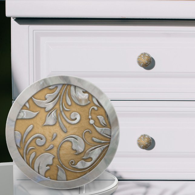 Pearl Scrollwork on Pastel Gold Ceramic Knob (Creator Uploaded)