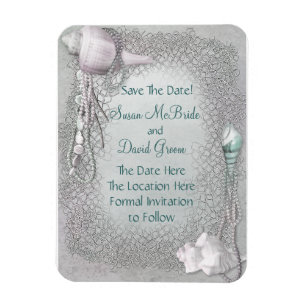 Pearl Seashell Beach Wedding Save The Date Magnet