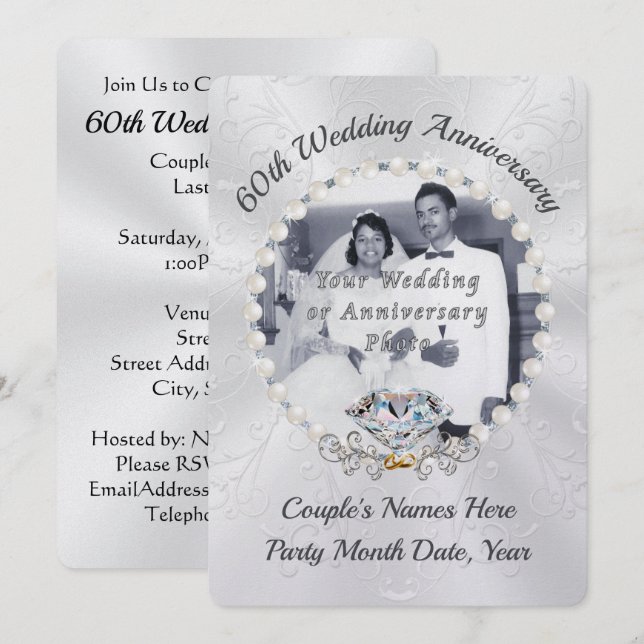 Pearl Shimmer 60th Wedding Anniversary Invitations (Front/Back)