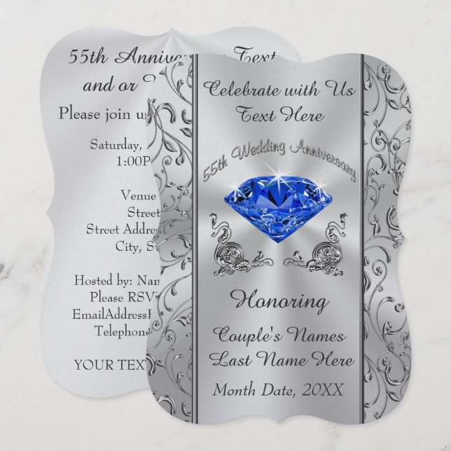Pearl Shimmer 65th Wedding Anniversary Invitations (Front/Back)