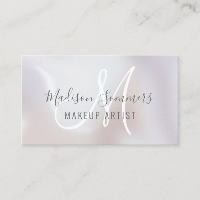 Pearl Shimmer Monogram Makeup Artist Business Card (Front)