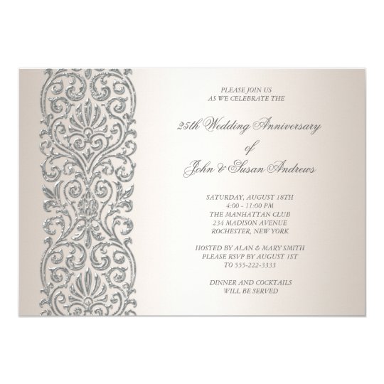 Pearl Silver Border 25th Anniversary Party Card