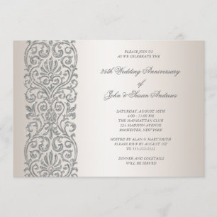 Pearl Silver Border 25th Anniversary Party Invitation