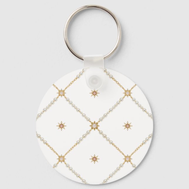 Pearl Sunburst Lattice Jewelry Pattern Key Ring (Front)