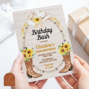 Pearl Sunflower Boots Birthday Invitation