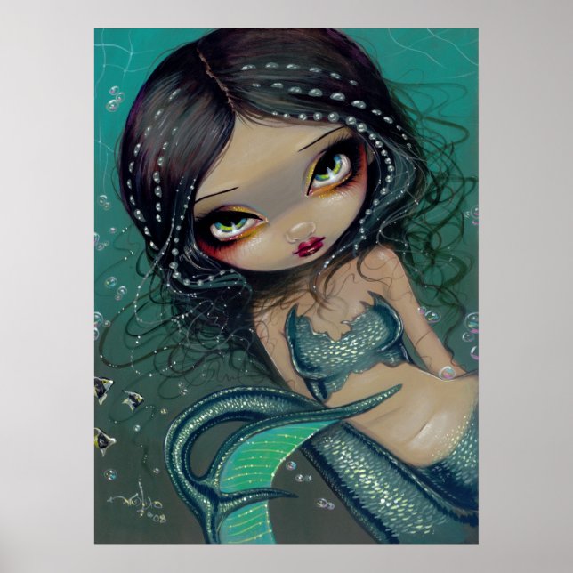 Pearl Swirl Mermaid ART PRINT Big Eyed Mermaid (Front)