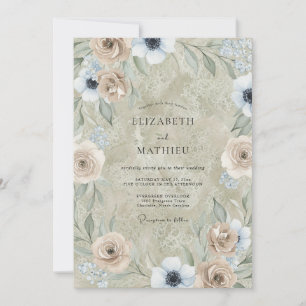 Pearl Taupe Anemone Wedding Invitation
