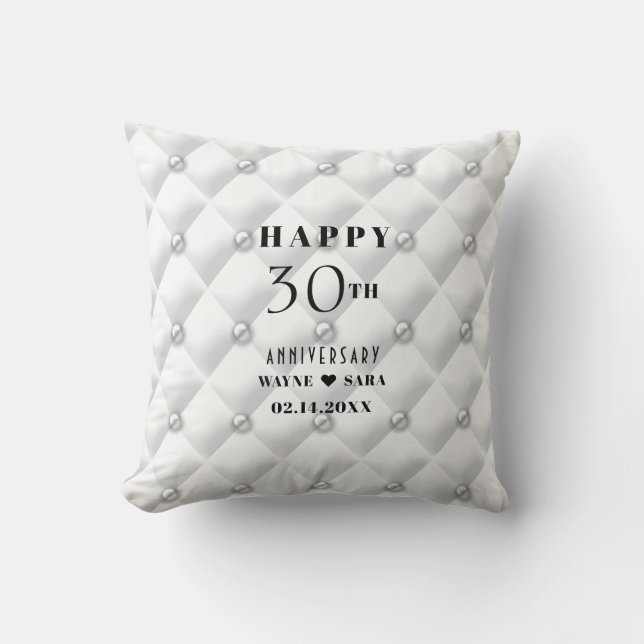 Pearl-tufted 30th Wedding Anniversary Cushion (Front)
