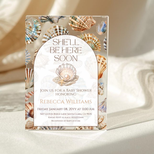 Pearl Under The Sea You Soon Girl Baby Shower Acrylic Invitations (Creator Uploaded)