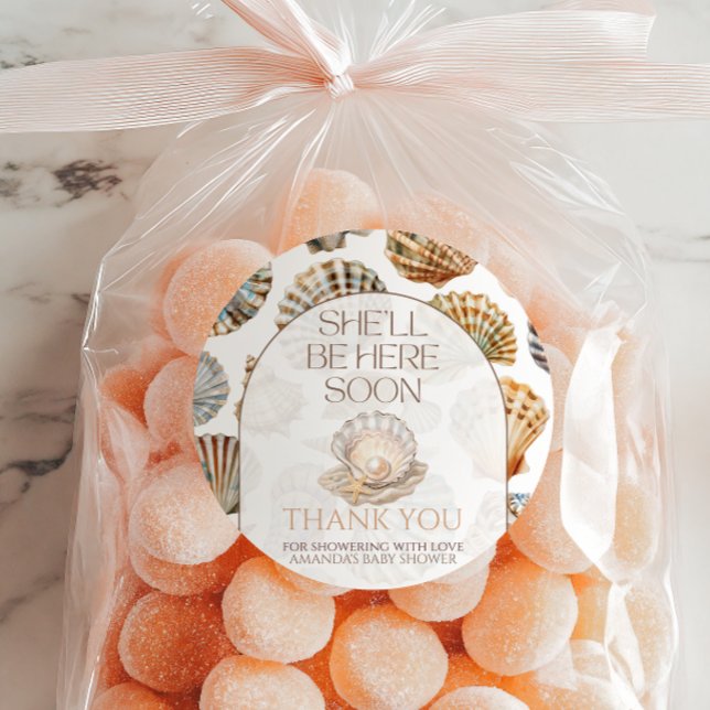 Pearl Under The Sea You Soon Girl Baby Shower Classic Round Sticker (Creator Uploaded)