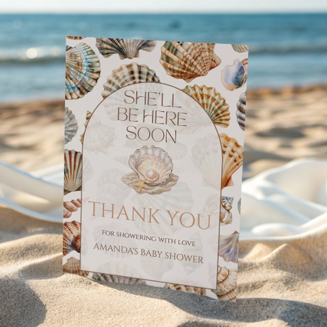 Pearl Under The Sea You Soon Girl Baby Shower Thank You Card (Creator Uploaded)