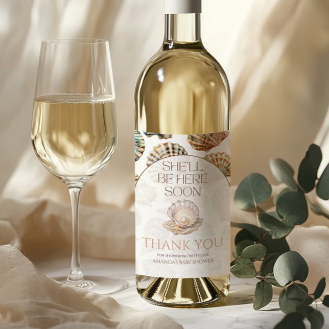 Pearl Under The Sea You Soon Girl Baby Shower Wine Label (Creator Uploaded)