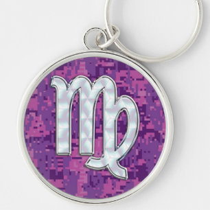 Pearl Virgo Zodiac Sign Pink Fuchsia Digital Camo Key Ring