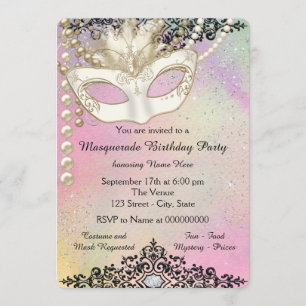 Pearl Watercolor Masquerade Party Invitation