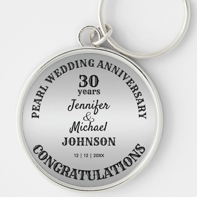 Pearl Wedding 30 Years Anniversary Commemorative Key Ring (Front)