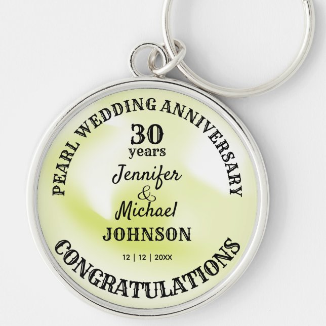 Pearl Wedding 30 Years Anniversary Commemorative Key Ring (Front)