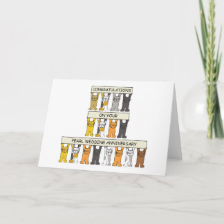 Pearl Wedding Anniversary 30 Years Cartoon Cats Card