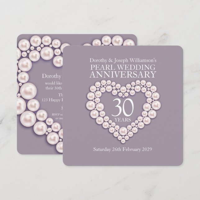 Pearl wedding anniversary 30 years party invites (Front/Back)