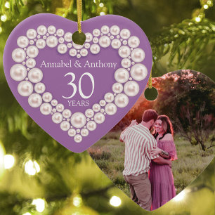 Pearl Wedding Anniversary 30th heart purple Ceramic Tree Decoration