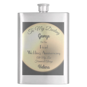 Pearl Wedding Anniversary Classic Flask. Hip Flask