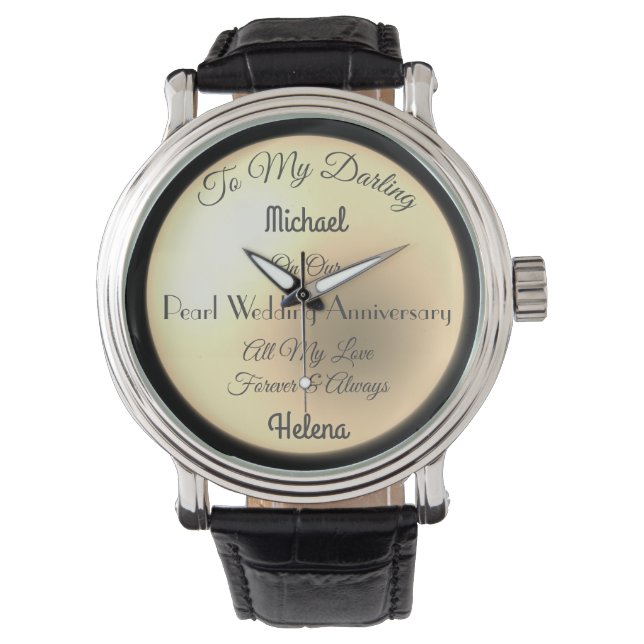Pearl Wedding Anniversary personalised Watch (Front)
