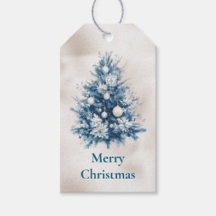 Pearl White Blue Christmas Tree Gift Tags