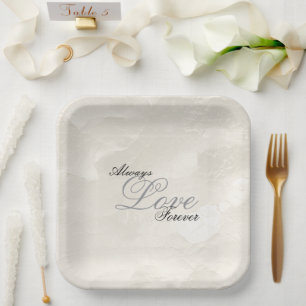 Pearl White Glam Love Always Wedding Paper Plate