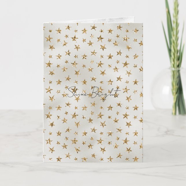 Pearl White Gold Glitter Sparkle Stars            Card (Front)