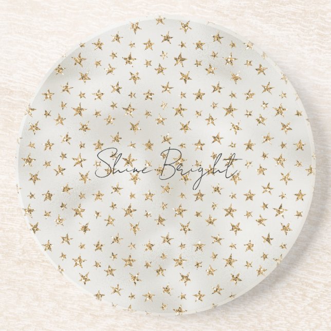 Pearl White Gold Glitter Sparkle Stars       Coaster (Front)