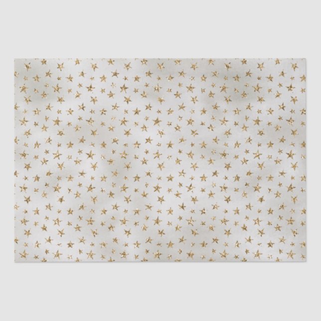 Pearl White Gold Glitter Sparkle Stars Tissue Paper (Front)