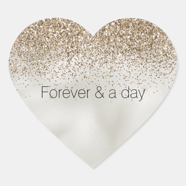 Pearl White Luxe Gold Glitter Heart Sticker (Front)