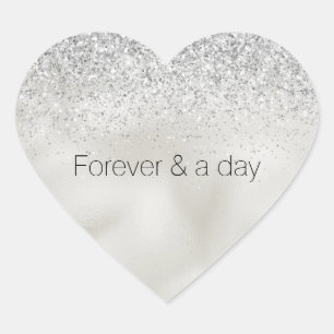 Pearl White Luxe Silver Glitter Heart Sticker