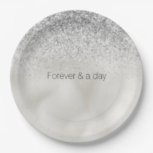 Pearl White Luxe Silver Glitter Paper Plate