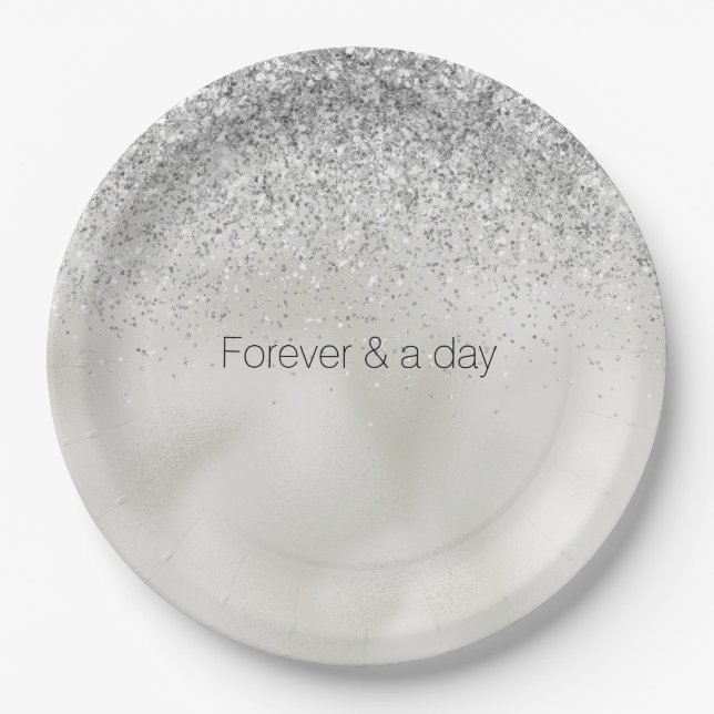 Pearl White Luxe Silver Glitter  Paper Plate (Front)