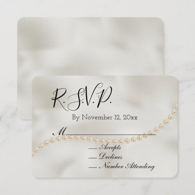 Pearl White Luxe Wedding RSVP Enclosure Card (Front/Back)