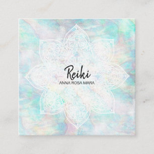 *~* Pearl White Mandala Pastel Pink Yellow Blue Square Business Card
