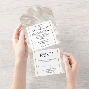 Pearl White Shell Abstract All In One Invitation