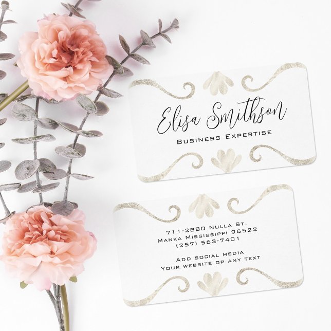  Pearl White Silver Floral Elegant Luxury Feminine Business Card (Creator Uploaded)
