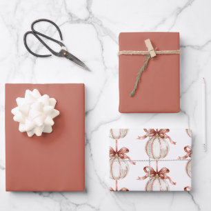 Pearl White Solid Clay Red Ornaments Christmas Wrapping Paper Sheet