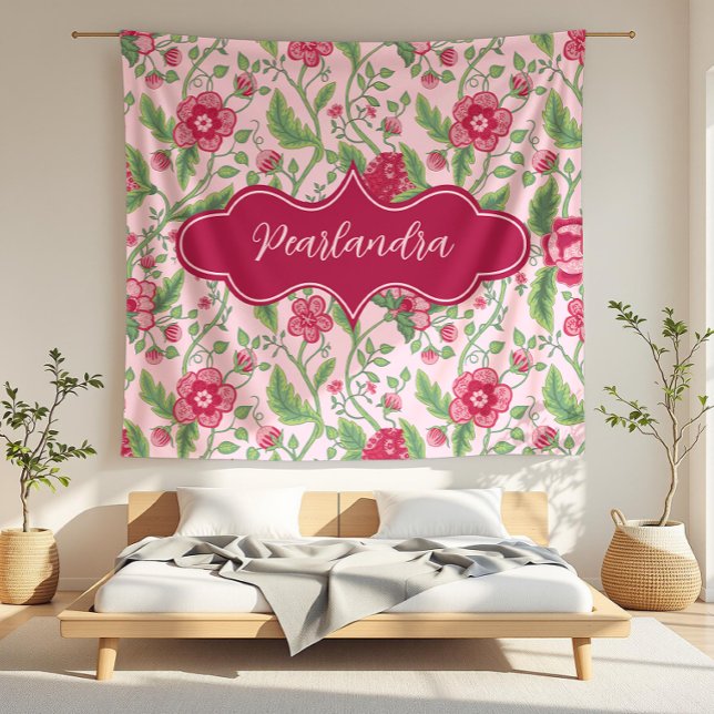 Pearlandra Pink Art Nouveau Floral Vine Fleece Blanket (detail)