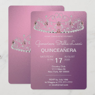 Pearled Tiara Quinceañera Party Invitation