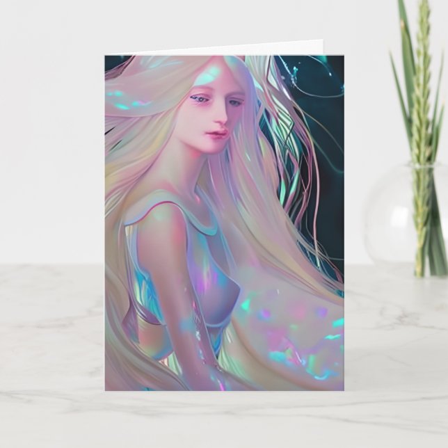 Pearlescent Fantasy Ai Art Pretty Ethereal Woman Card (Front)