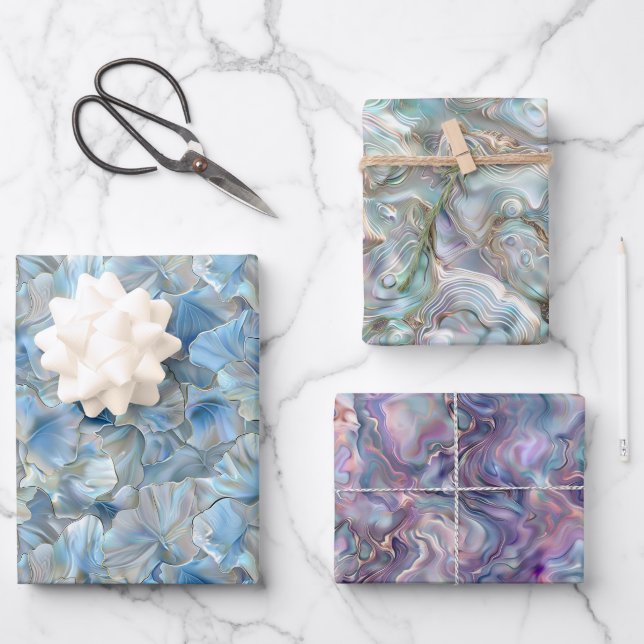 Pearlescent Floral Wrapping Paper Sheets   (Front)