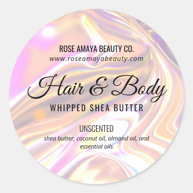 Pearlescent Holographic Beauty Cosmetic Label (Front)