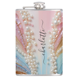 Pearlescent Painted Pearls Shells  Hip Flask