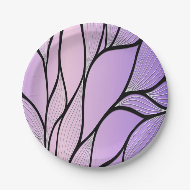 Pearlescent Purple Creative Leave Pattern  Paper Plate (Front)