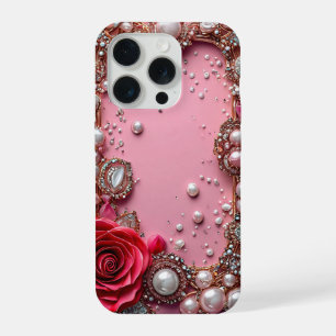 Pearls and a Detailed Red Rose iPhone 15 Pro Case
